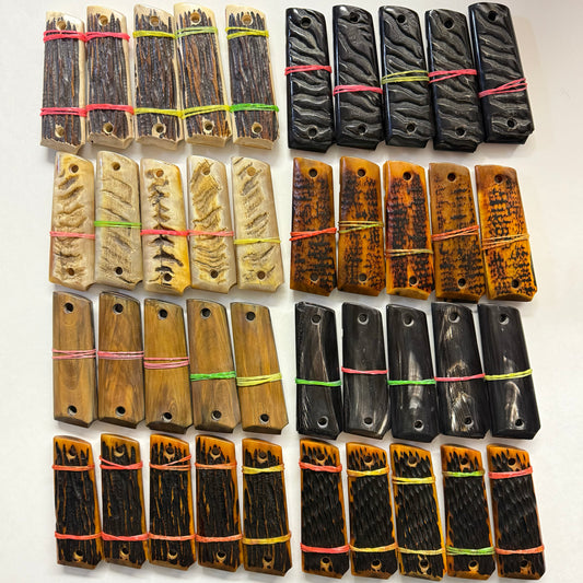 Pistol Grips for 1911, Full Size Frame Goverment/Commander, Natural Materals Bone, Horn, Resin, Ram, Buffalo, Handgun Replacement Parts, Tactical and Durable
